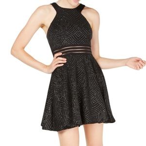 Macys Black Glitter Halter Homecoming Short Party Dress City Studio